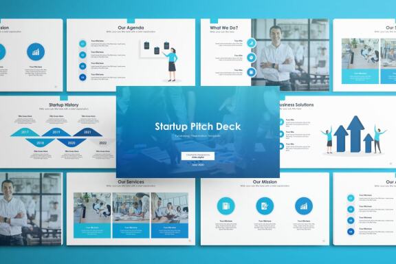 Pitch deck slides laid out for review